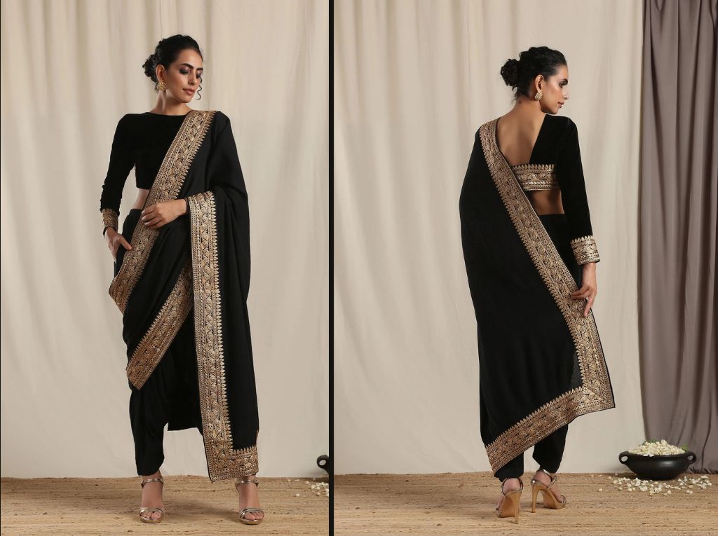 Black Pant Style Saree Design And Blouse