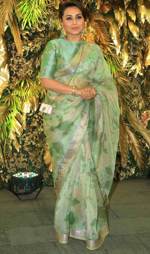 Green Saree And White Bag
