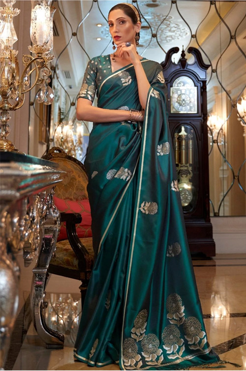 Green Satin Silk Saree