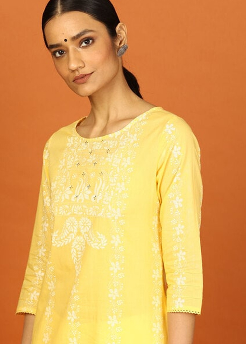 10 Yellow Floral Print Short Kurti