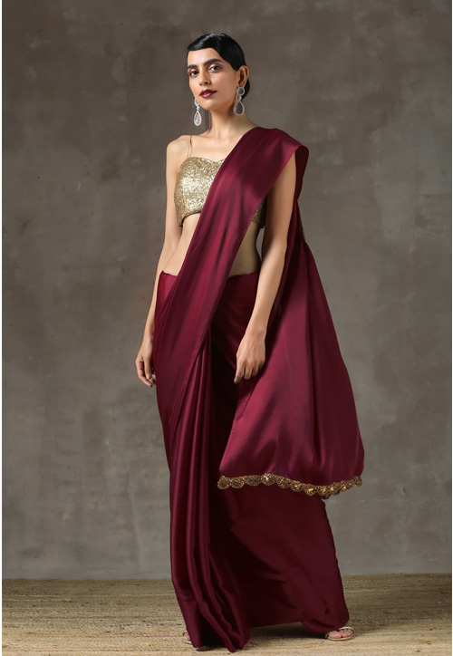 Lace Work Satin Saree