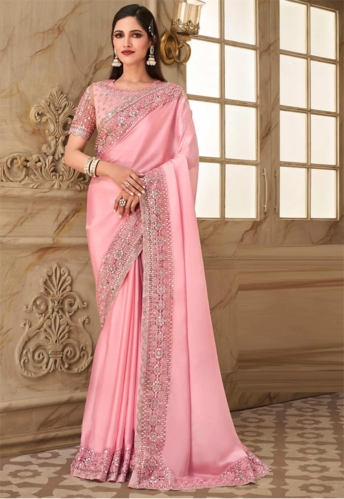 Light Pink Satin Saree