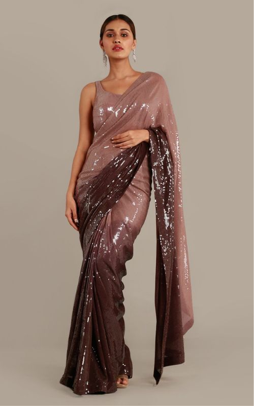 Ombre And Brown Shimmer Saree