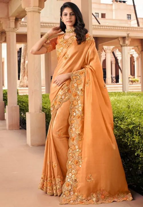 Orange Satin Saree