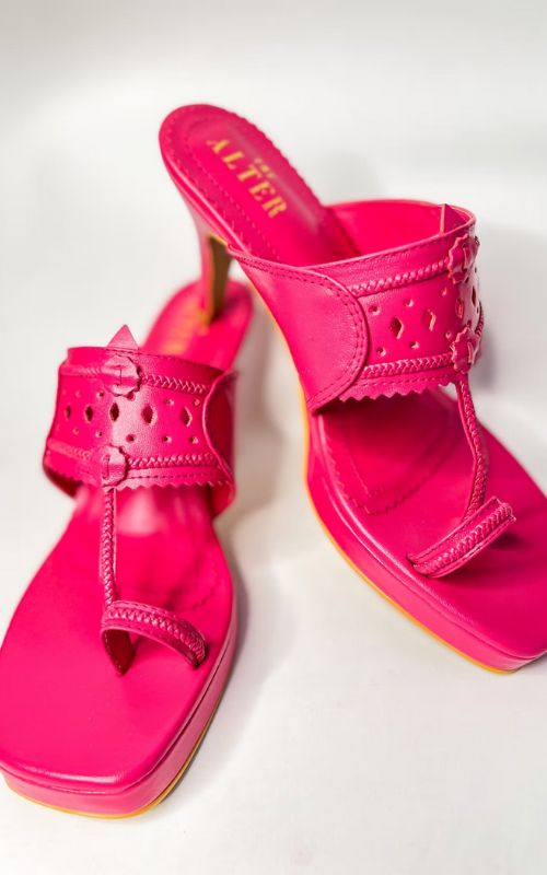 pink saree and sandal