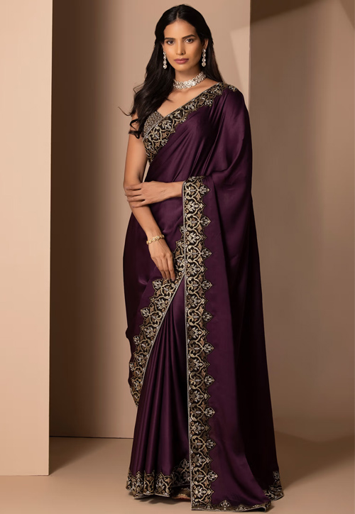 Purple Satin Silk Saree