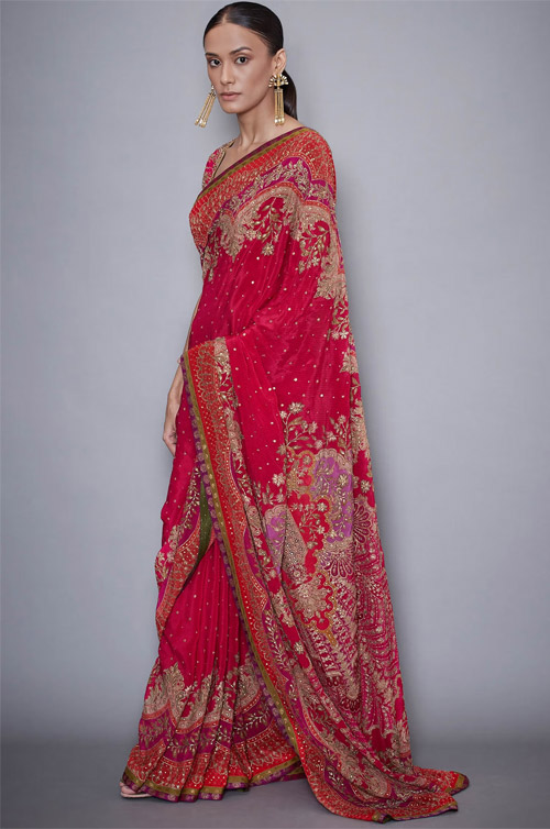 Red Satin Saree