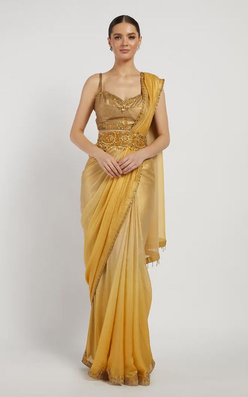 Shimmer Saree With Designer Belt Style Blouse