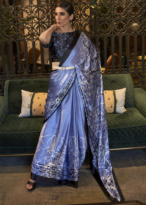 Steel Blue Satin Saree
