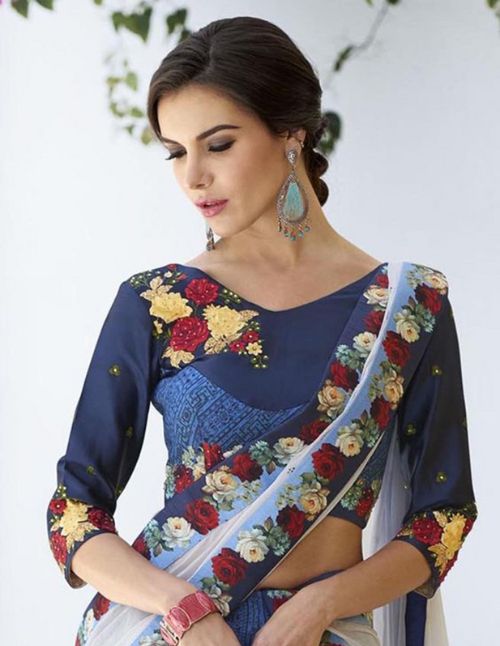 V Neck Blue Blouse Design 