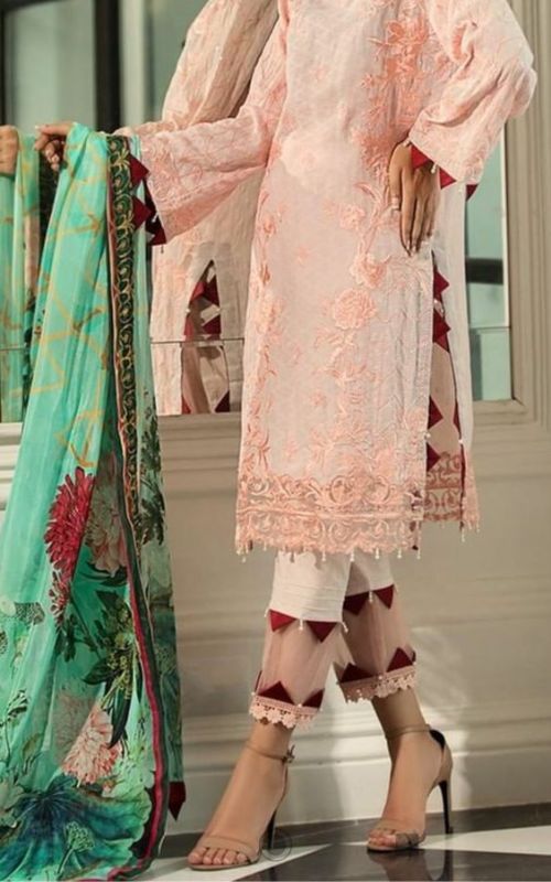 White And Pink Net Patch Work Salwar