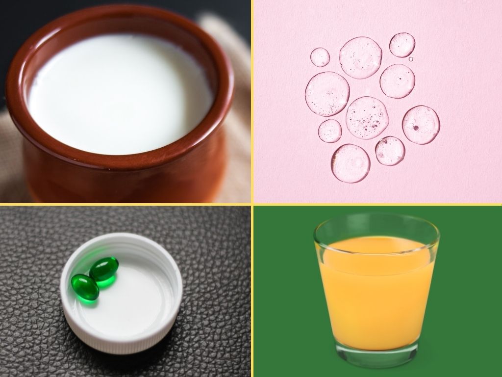 glycerin, vitamin e capsules, juice oranges