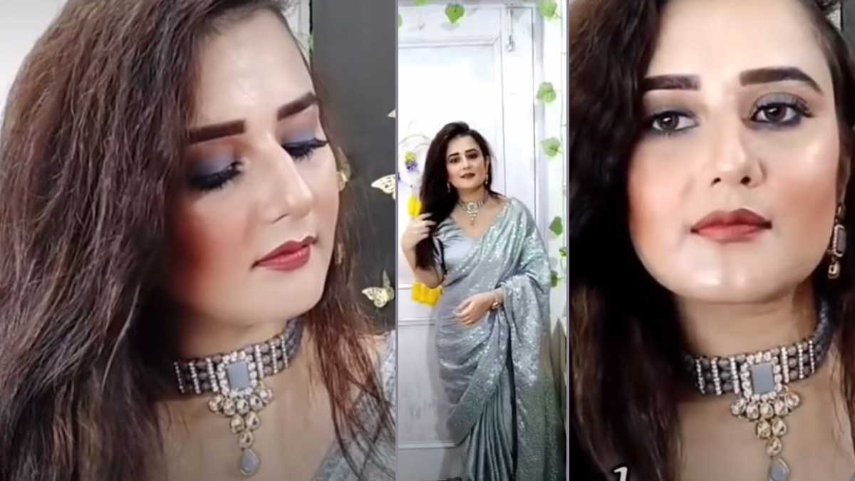 make up with shimmer saree