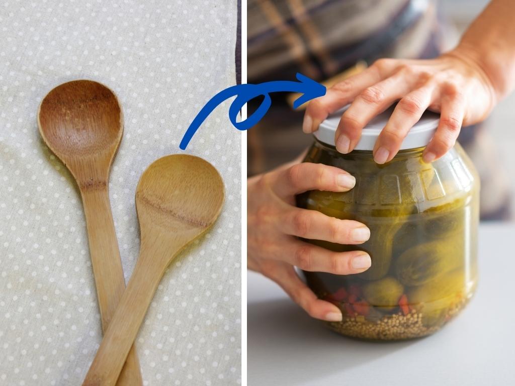 wooden spoon to open glass jar