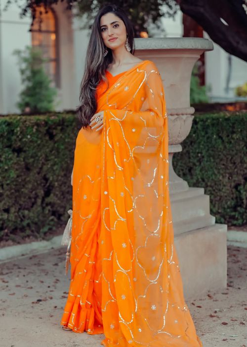 1 Chiffon Orange Saree