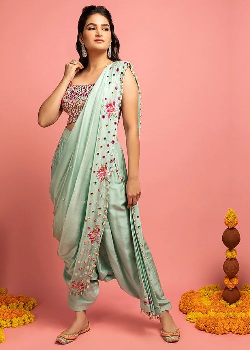 1 Mint Green Saree Style Dress