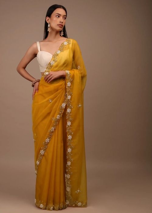 1 Organza Saree With Narrow Border Work