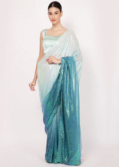 1 Pista And Green Georgette Saree