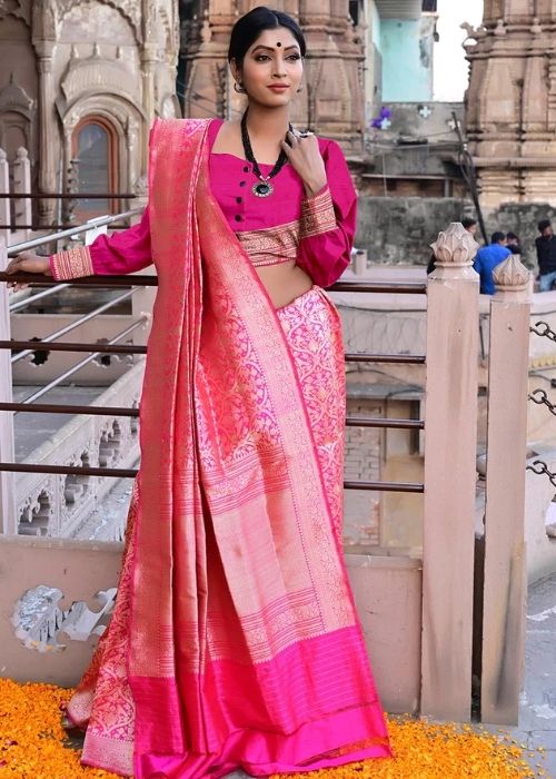 10 Pink Katan Silk Saree