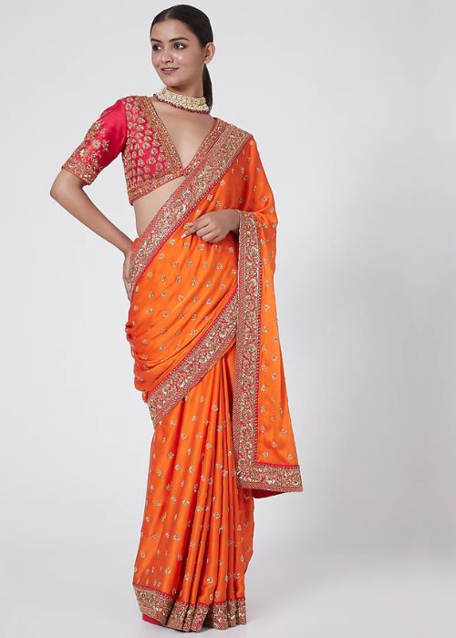 11 Orange Saree And Pink Blouse