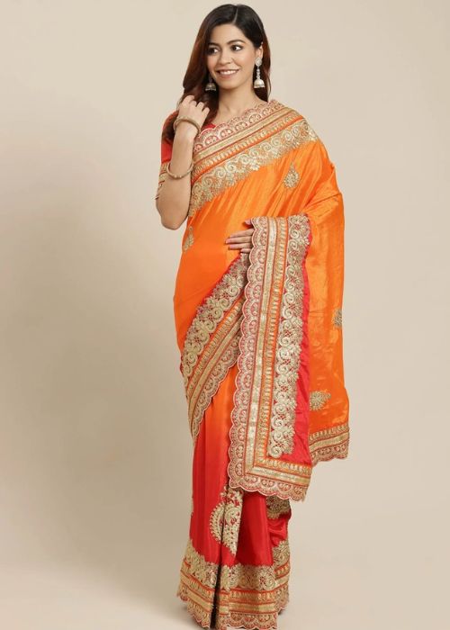12 Broad Border Work Orange Saree