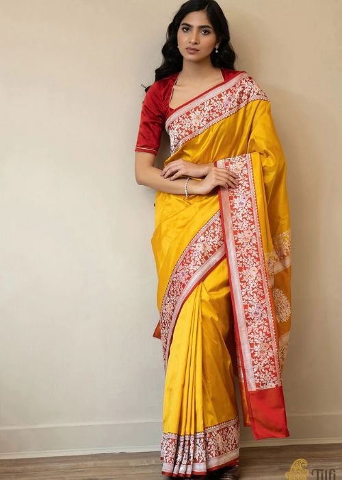 13 Yellow Silk Saree With Red Border