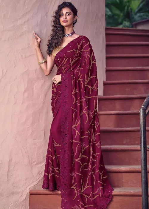 14 Chiffon Saree In Wine