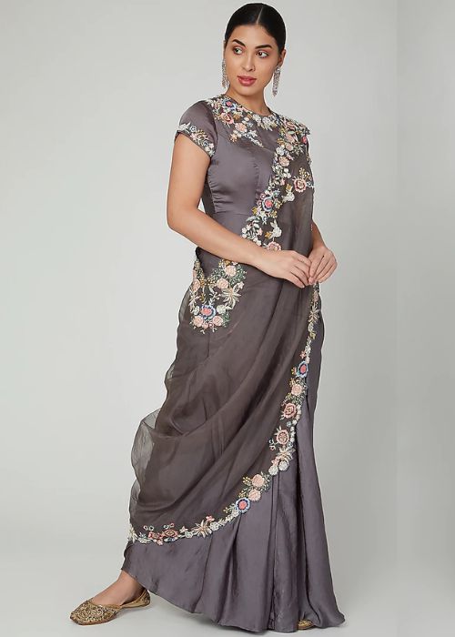 15 Grey Saree Style Dress
