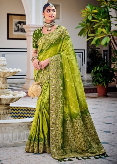 15 Lemon Green Silk Saree