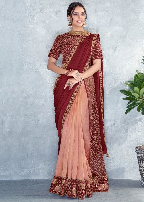 15 Peach Designer Saree