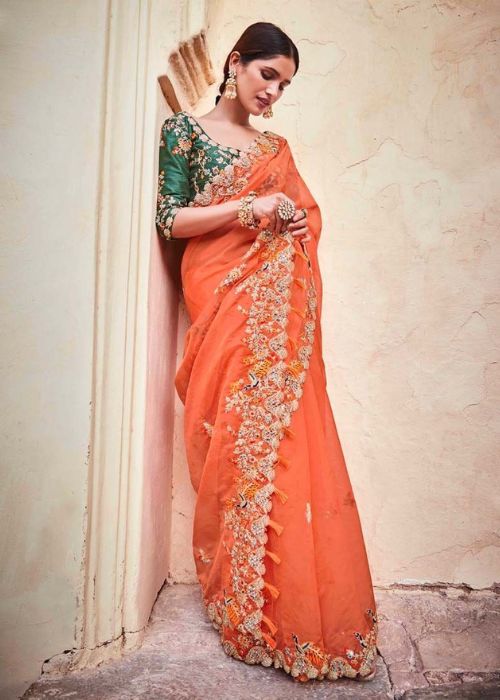 2 Resham Work Orange Saree
