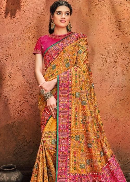 2 Yellow Banarasi Silk Saree