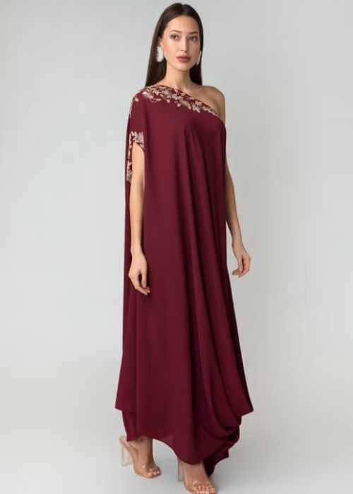 3 One Shoulder Cowl Style Gown