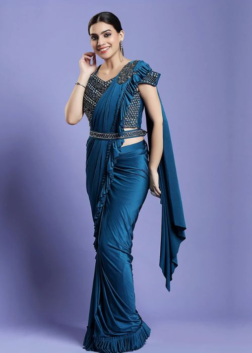 3 Peacock Blue Saree