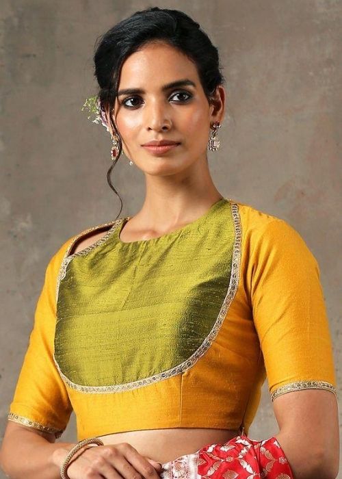 4 Green And Yellow Patch Work Blouse