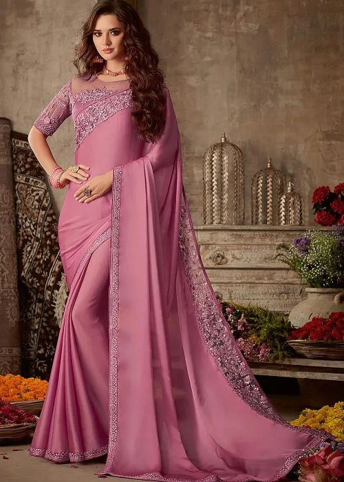 5 Pink Satin Saree