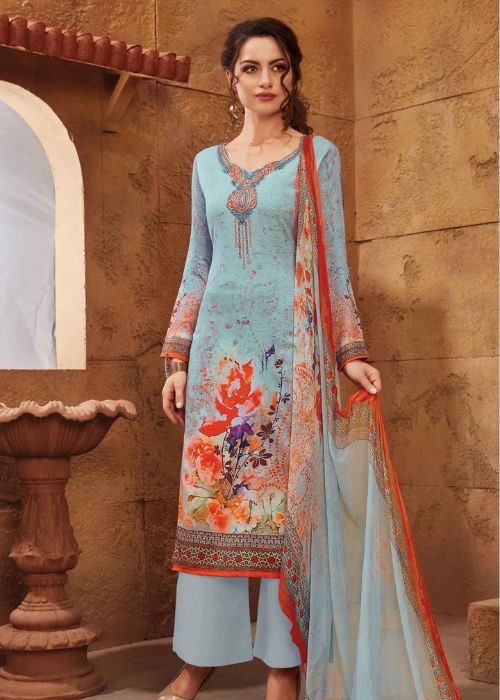 5 Sky Blue Satin Salwar Suit