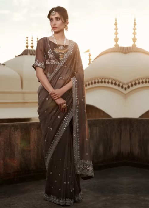 6 Brown Chanderi Silk Saree