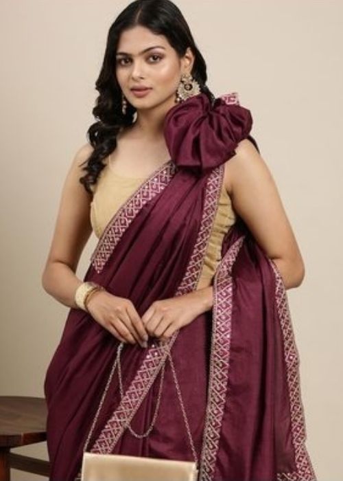 6 Burundy Embroidered Saree