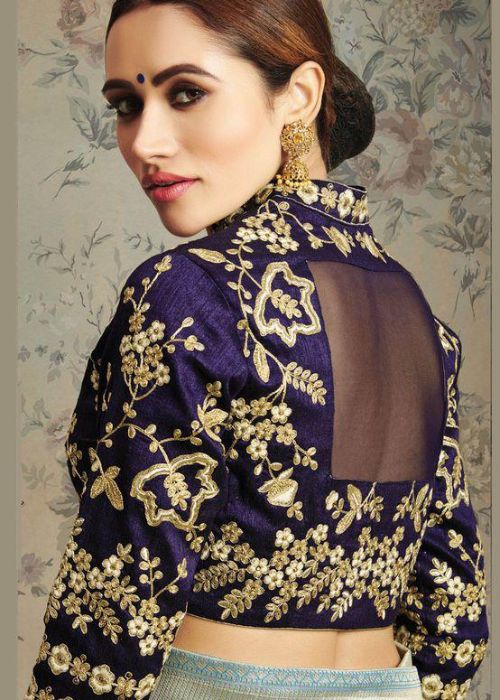 7 Blue Back Blouse Design