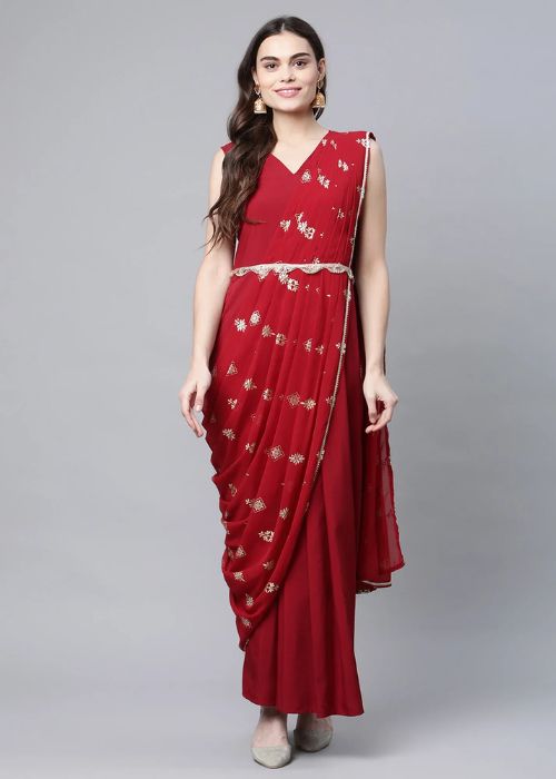 7 Maroon Saree Style Dress