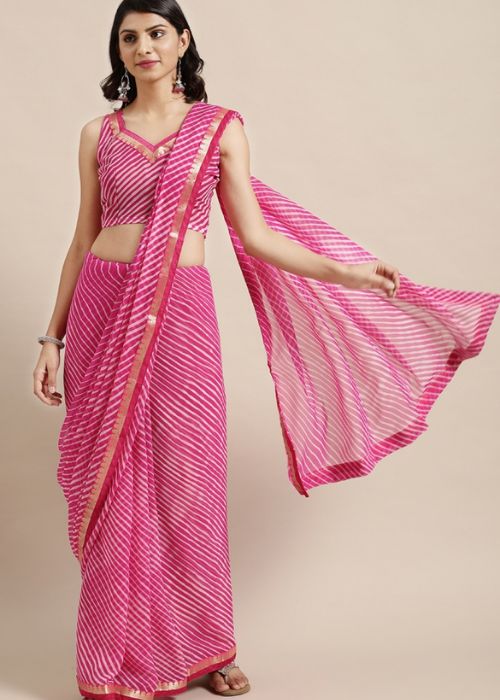7 Pink Lehariya Print Saree