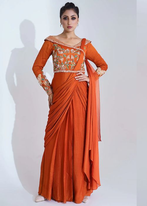 7 Pre Draped Orange Saree