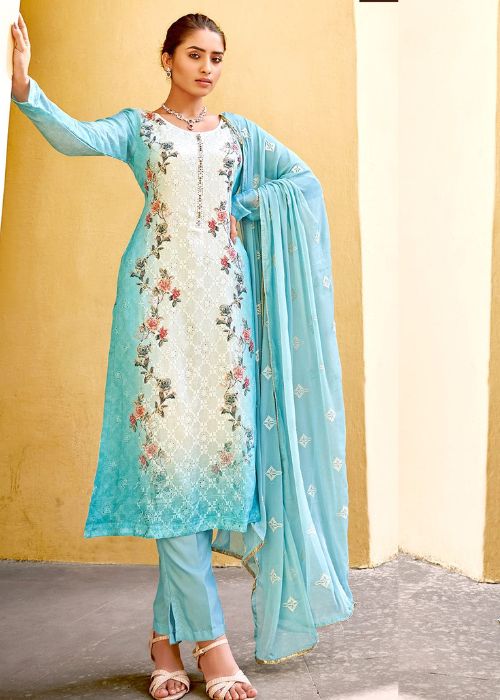 7 Sky Blue Floral Print Salwar Suit