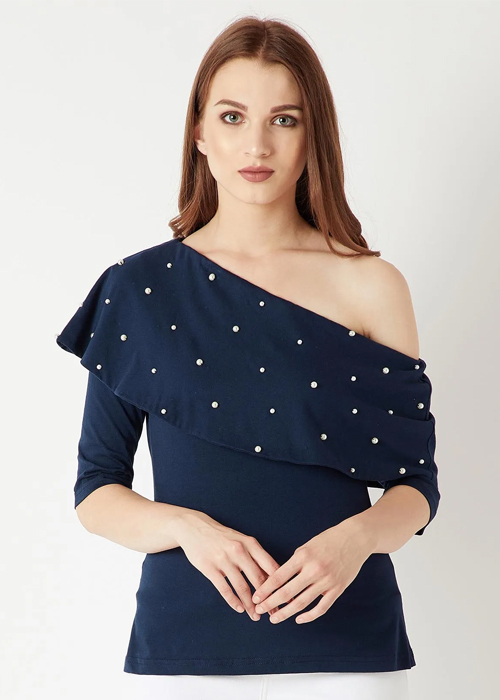  Blue One Shoulder Top 
