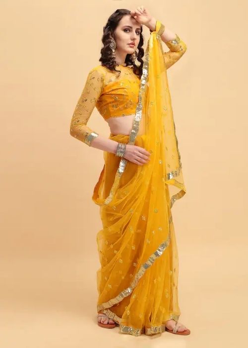 8 Yellow Gold Net Saree