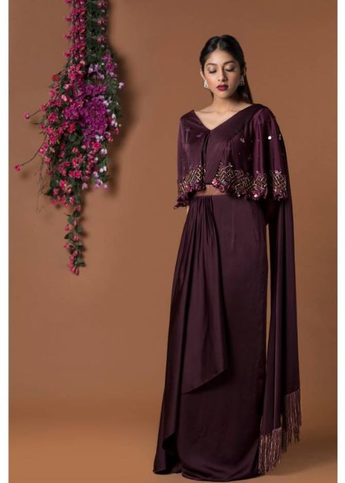 9 Wine Saree Style Dress