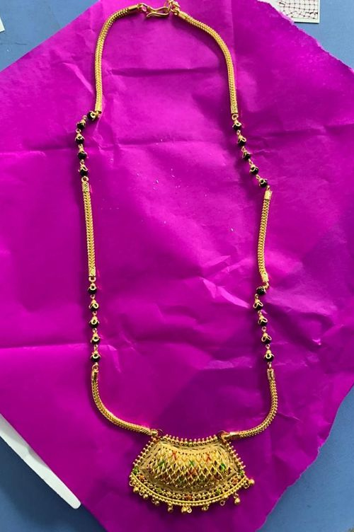 Broad Pendant Gold Black Bead Mangalsutra