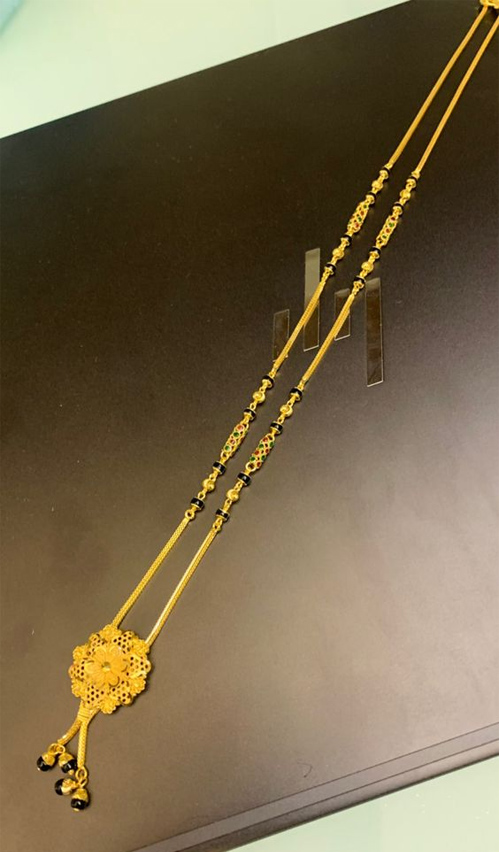 Floral Pendant Gold Black Bead Mangalsutra