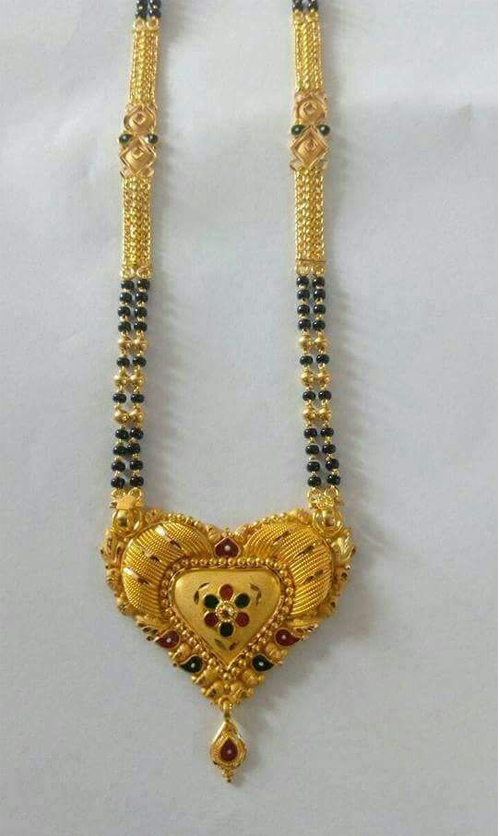 Heart Shape Gold Black Bead Mangalsutra